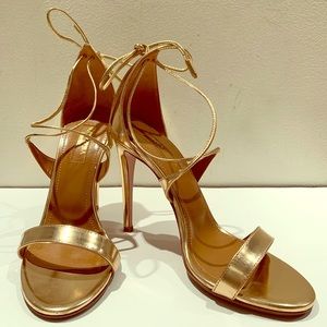 Aquazzura Linda 105 Gold Sandals